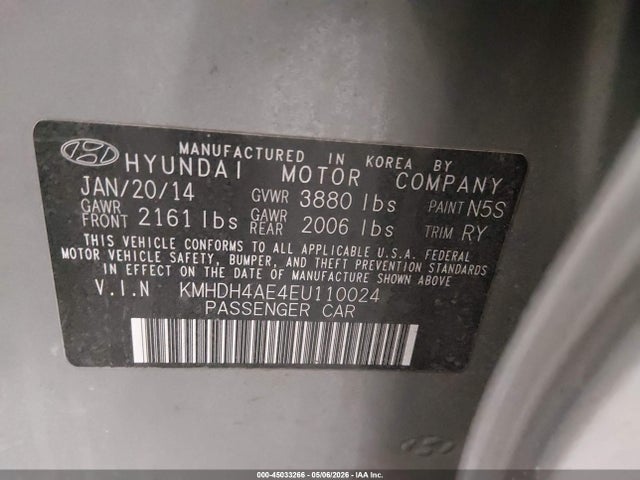 Aukcja sprzedaży 2014 Hyundai Elantra Limited, vin: KMHDH4AE4EU110024, numer aukcji: 45033266