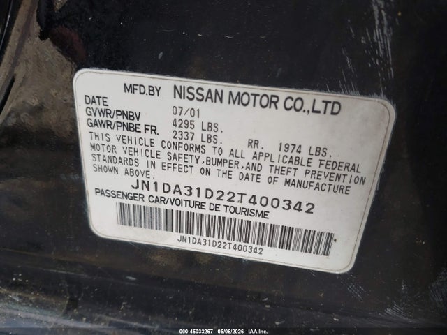 Aukcja sprzedaży 2002 Nissan Maxima Se, vin: JN1DA31D22T400342, numer aukcji: 45033267
