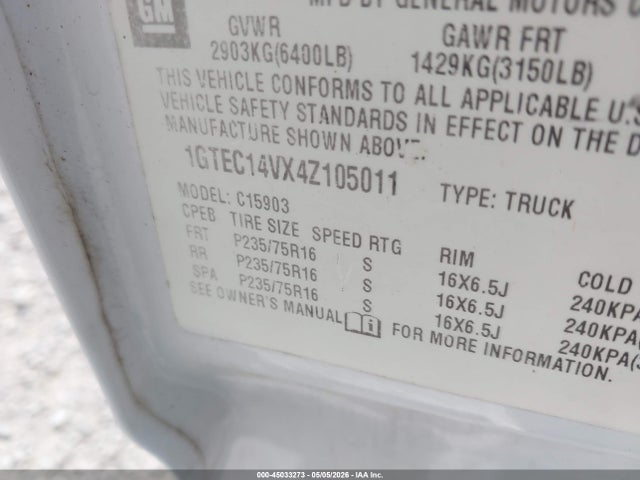 Aukcja sprzedaży 2004 Gmc Sierra 1500 Work Truck, vin: 1GTEC14VX4Z105011, numer aukcji: 45033273