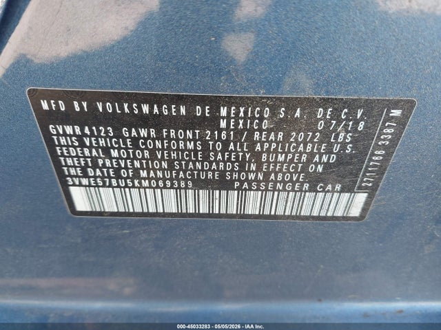 3VWE57BU5KM069389 Volkswagen Jetta 1.4t Sel