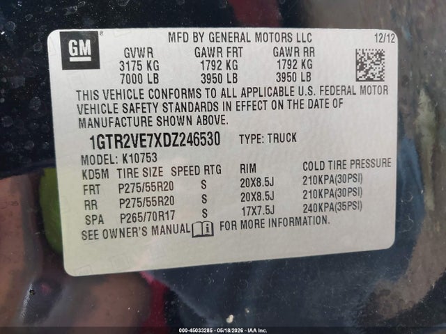 Продаж на аукціоні авто 2013 Gmc Sierra 1500 Sle, vin: 1GTR2VE7XDZ246530, номер лоту: 45033285