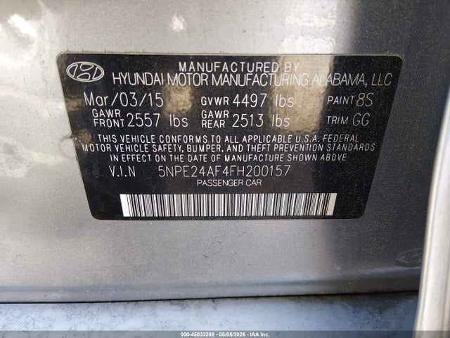 5NPE24AF4FH200157 Hyundai SONATA SE