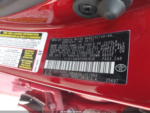 Продажа на аукционе авто 2023 Toyota Camry Le, vin: 4T1C11AK6PU083836, номер лота: 45033289
