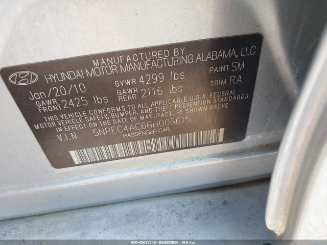 Продажа на аукционе авто 2011 Hyundai Sonata Limited, vin: 5NPEC4AC6BH006615, номер лота: 45033309