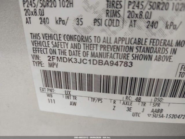 Продажа на аукционе авто 2013 Ford Edge Sel, vin: 2FMDK3JC1DBA94783, номер лота: 45033312