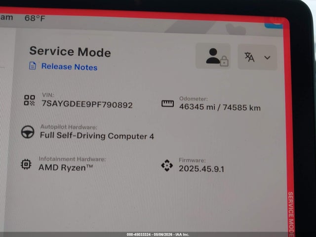 45033324 :رقم المزاد ، 7SAYGDEE9PF790892 vin ، 2023 Tesla Model Y Awd/long Range Dual Motor All-wheel Drive مزاد بيع