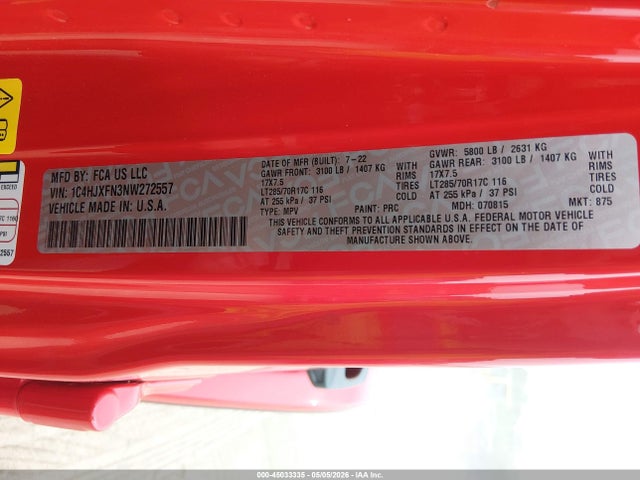 2022 Jeep Wrangler Unlimited Rubicon 4x4 მანქანა იყიდება აუქციონზე, vin: 1C4HJXFN3NW272557, აუქციონის ნომერი: 45033335