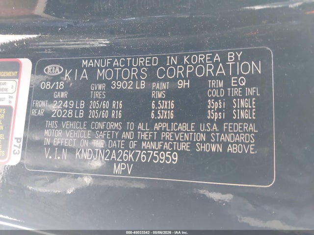 Aukcja sprzedaży 2019 Kia Soul, vin: KNDJN2A26K7675959, numer aukcji: 45033342