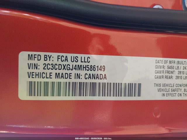 Aukcja sprzedaży 2021 Dodge Charger Scat Pack Widebody Rwd, vin: 2C3CDXGJ4MH586149, numer aukcji: 45033343