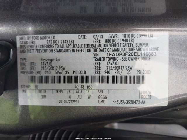 Aukcja sprzedaży 2014 Ford Focus Se, vin: 1FADP3F20EL116883, numer aukcji: 45033347