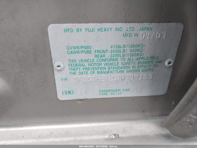 2008 Subaru Forester 2.5x მანქანა იყიდება აუქციონზე, vin: JF1SG63618H704153, აუქციონის ნომერი: 45033352