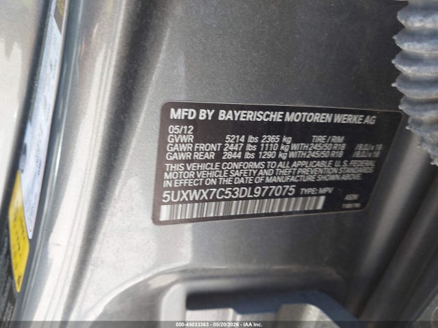 Aukcja sprzedaży 2013 Bmw X3 Xdrive35i, vin: 5UXWX7C53DL977075, numer aukcji: 45033363