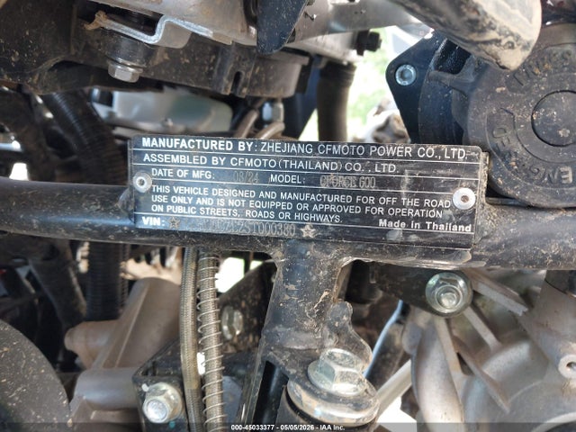 2025 Cf Moto Cforce 600 მანქანა იყიდება აუქციონზე, vin: LCELDUZL2ST000380, აუქციონის ნომერი: 45033377
