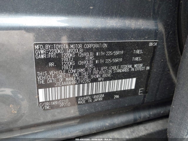 Продажа на аукционе авто 2024 Toyota Venza Xle, vin: JTEAAAAH8RJ192282, номер лота: 45033380