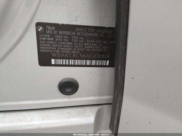 45033410 :رقم المزاد ، WBAKC8C56AC430828 vin ، 2010 Bmw 750li Xdrive مزاد بيع