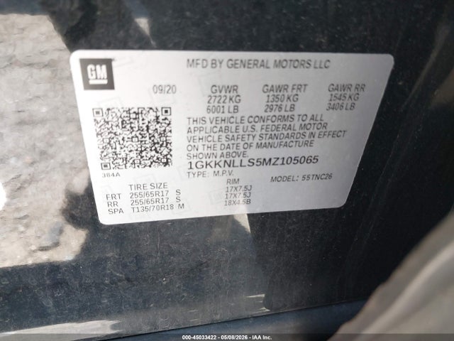 45033422 :رقم المزاد ، 1GKKNLLS5MZ105065 vin ، 2021 Gmc Acadia Awd At4 مزاد بيع