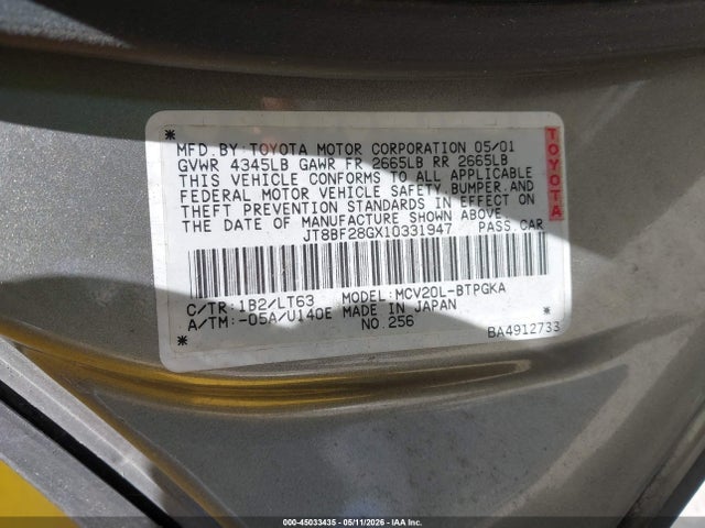 Aukcja sprzedaży 2001 Lexus Es 300, vin: JT8BF28GX10331947, numer aukcji: 45033435