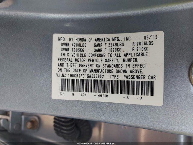 1HGCR2F31GA025852 Honda ACCORD LX