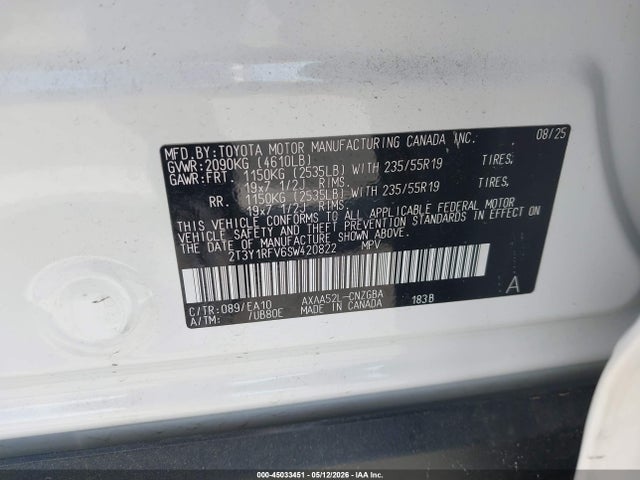 2025 Toyota Rav4 Limited მანქანა იყიდება აუქციონზე, vin: 2T3Y1RFV6SW420822, აუქციონის ნომერი: 45033451