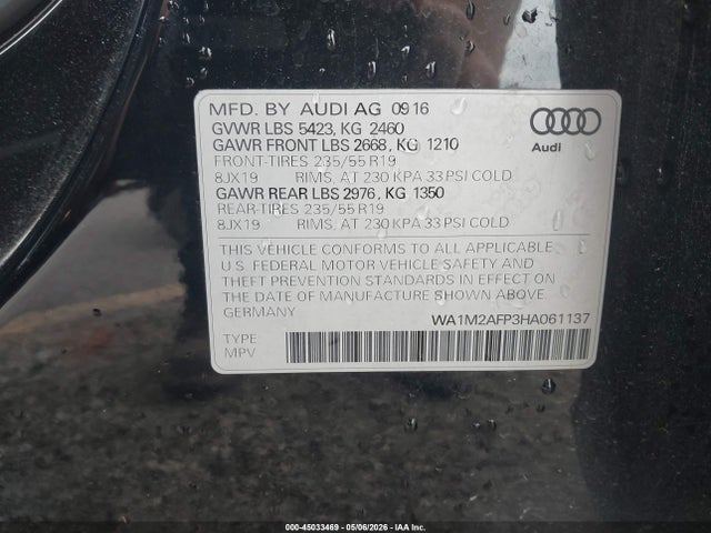 Aukcja sprzedaży 2017 Audi Q5 2.0t Premium, vin: WA1M2AFP3HA061137, numer aukcji: 45033469