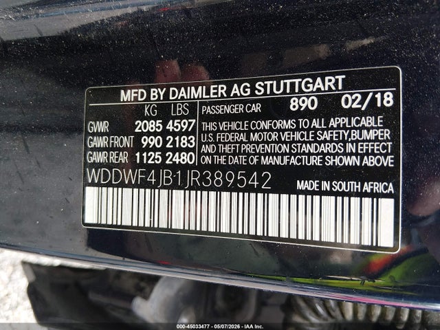 Aukcja sprzedaży 2018 Mercedes-benz C 300, vin: WDDWF4JB1JR389542, numer aukcji: 45033477