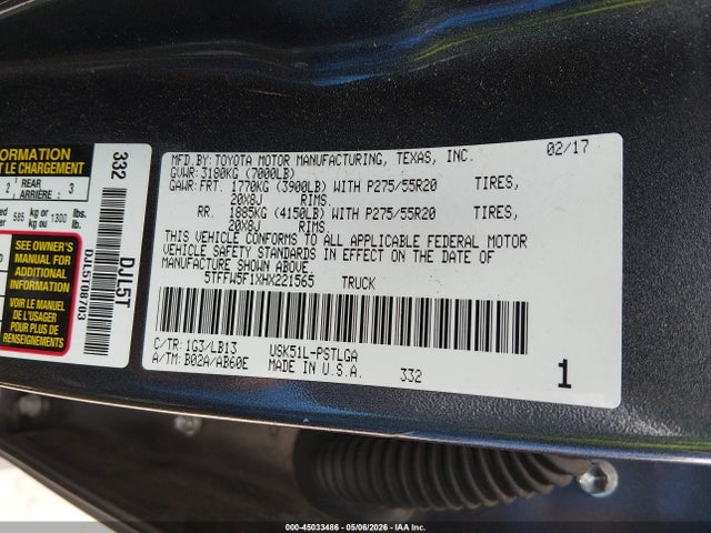 5TFFW5F1XHX221565 Toyota Tundra Limited 5.7l V8