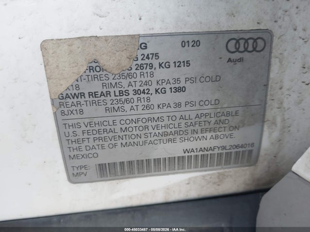 Продажа на аукционе авто 2020 Audi Q5 Premium 45 Tfsi Quattro S Tronic/titanium Premium 45 Tfsi Quattro S Tronic, vin: WA1ANAFY9L2064016, номер лота: 45033487