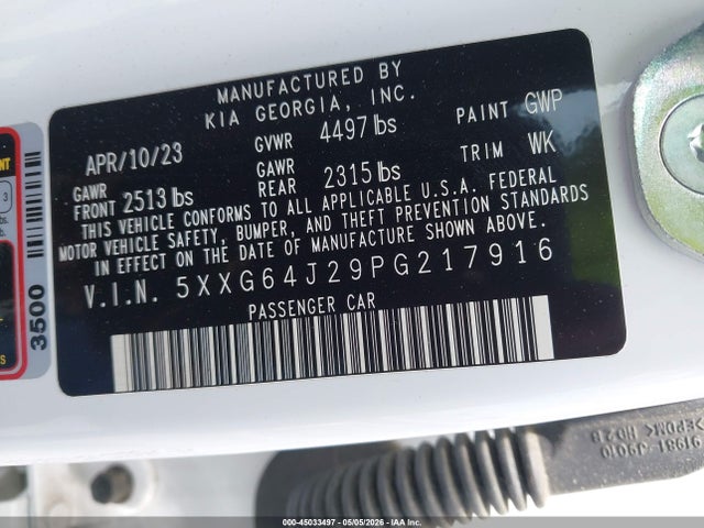 Aukcja sprzedaży 2023 Kia K5 Gt-line, vin: 5XXG64J29PG217916, numer aukcji: 45033497