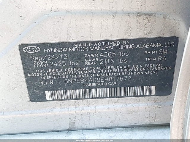 Продаж на аукціоні авто 2014 Hyundai Sonata Gls, vin: 5NPEB4AC9EH817672, номер лоту: 45033544