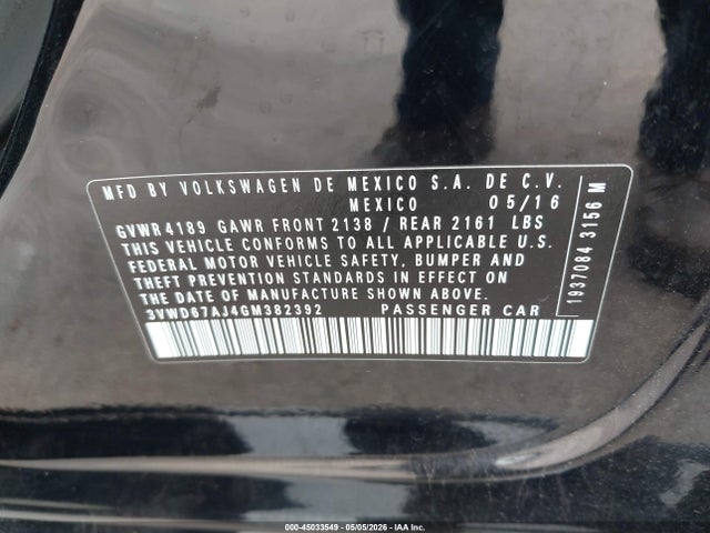 Продаж на аукціоні авто 2016 Volkswagen Jetta 1.4t Se, vin: 3VWD67AJ4GM382392, номер лоту: 45033549