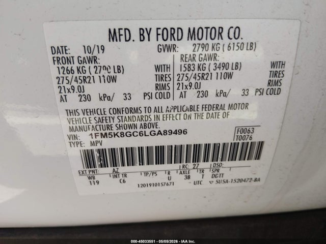 Продажа на аукционе авто 2020 Ford Explorer St, vin: 1FM5K8GC6LGA89496, номер лота: 45033551