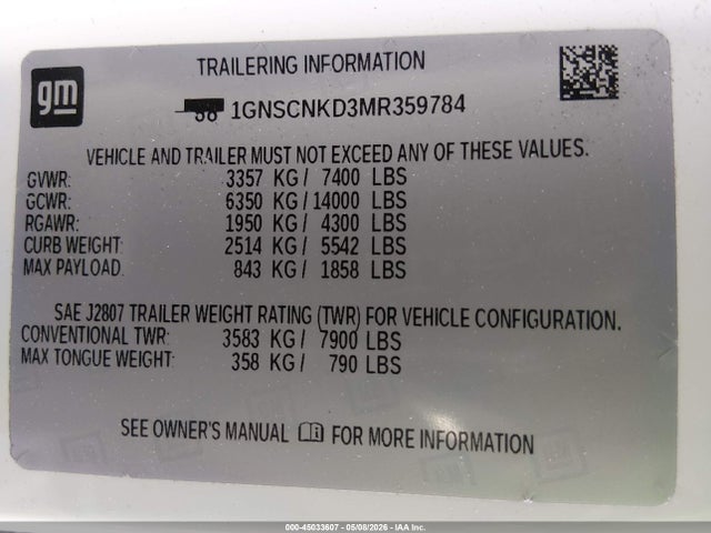 Chevrolet Tahoe 2wd Lt 2021 1GNSCNKD3MR359784 Image 9