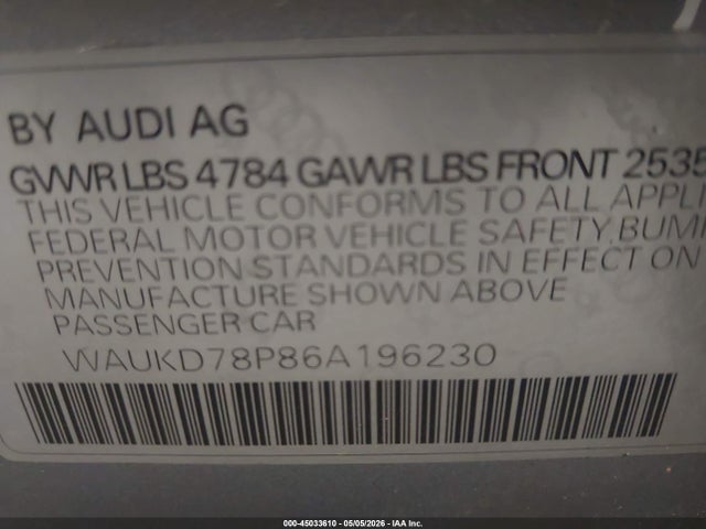 Aukcja sprzedaży 2006 Audi A3 3.2 S Line, vin: WAUKD78P86A196230, numer aukcji: 45033610