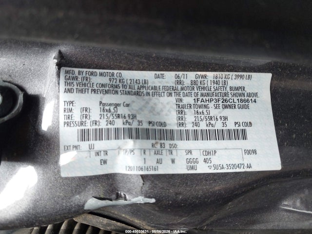 Продаж на аукціоні авто 2012 Ford Focus Se, vin: 1FAHP3F26CL186614, номер лоту: 45033631