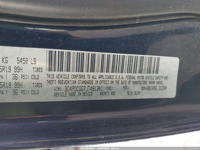 45033657 :رقم المزاد ، 3C4PDCGG7JT491341 vin ، 2018 Dodge Journey Crossroad مزاد بيع