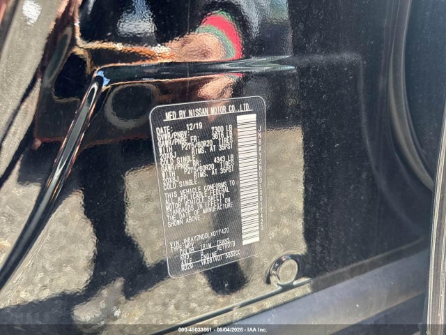 2020 Nissan Armada Sl 2wd მანქანა იყიდება აუქციონზე, vin: JN8AY2ND0LX017420, აუქციონის ნომერი: 45033661