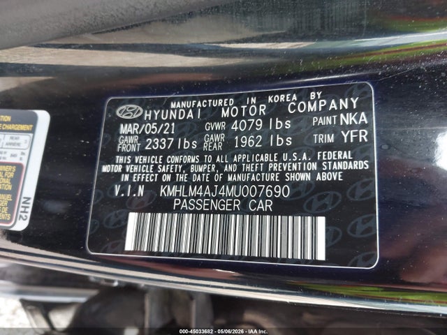 Aukcja sprzedaży 2021 Hyundai Elantra Hybrid Blue, vin: KMHLM4AJ4MU007690, numer aukcji: 45033682