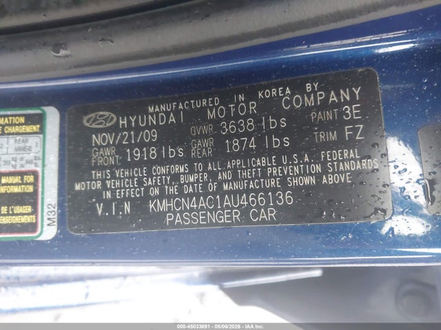 Aukcja sprzedaży 2010 Hyundai Accent Gls, vin: KMHCN4AC1AU466136, numer aukcji: 45033691