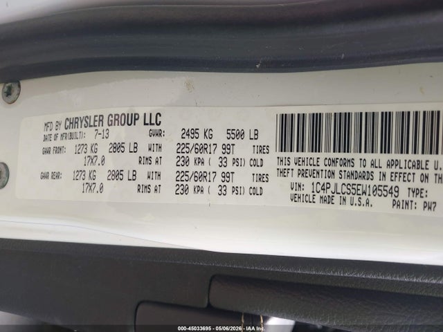 45033695 :رقم المزاد ، 1C4PJLCS5EW105549 vin ، 2014 Jeep Cherokee Latitude مزاد بيع