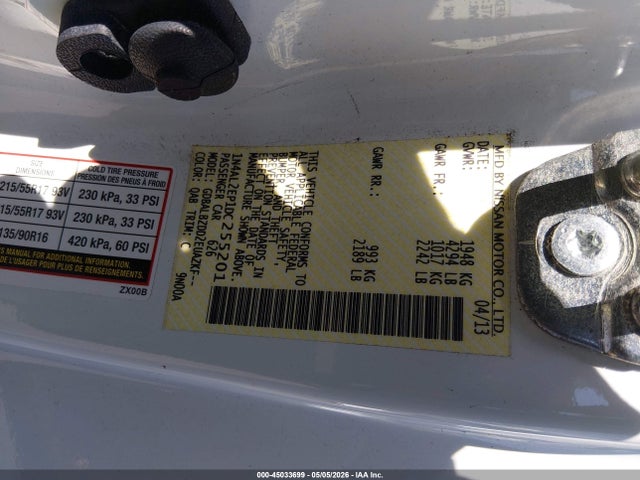 45033699 :رقم المزاد ، 1N4AL2EP1DC255201 vin ، 2013 Nissan Altima 2.5 S مزاد بيع