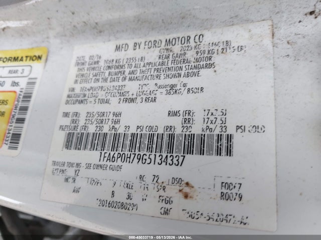 Aukcja sprzedaży 2016 Ford Fusion Se, vin: 1FA6P0H79G5134337, numer aukcji: 45033719