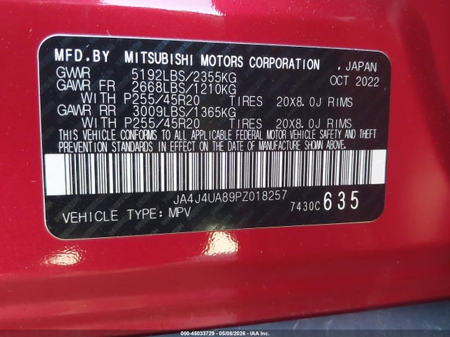 Продаж на аукціоні авто 2023 Mitsubishi Outlander Ralliart S-awc/se 2.5 S-awc/se Black Edition S-awc/se Special Editiont S-awc, vin: JA4J4UA89PZ018257, номер лоту: 45033729