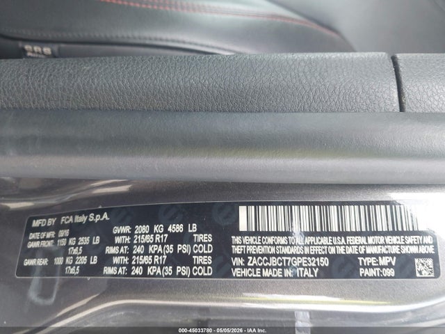 Продажа на аукционе авто 2016 Jeep Renegade Trailhawk, vin: ZACCJBCT7GPE32150, номер лота: 45033780