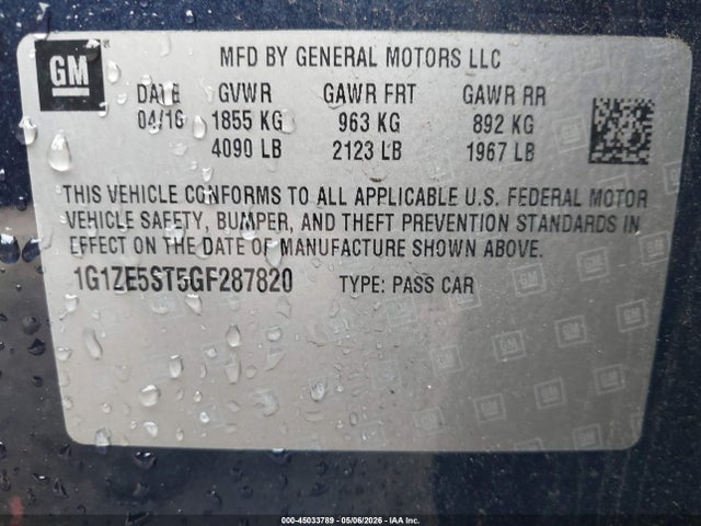 Продажа на аукционе авто 2016 Chevrolet Malibu 1lt, vin: 1G1ZE5ST5GF287820, номер лота: 45033789