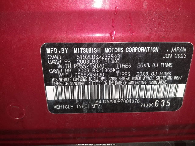 Auction sale of the 2024 Mitsubishi Outlander Se 2.5 S-awc, vin: JA4J4VA80RZ004076, lot number: 45033801