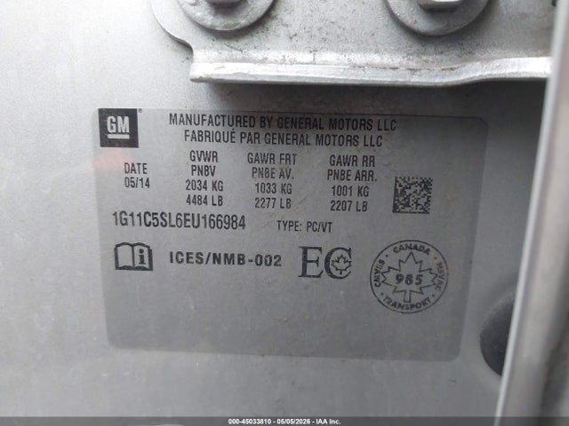 45033810 :رقم المزاد ، 1G11C5SL6EU166984 vin ، 2014 Chevrolet Malibu 1lt مزاد بيع