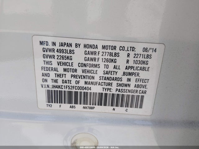 Aukcja sprzedaży 2015 Acura Rlx, vin: JH4KC1F52FC000404, numer aukcji: 45033809