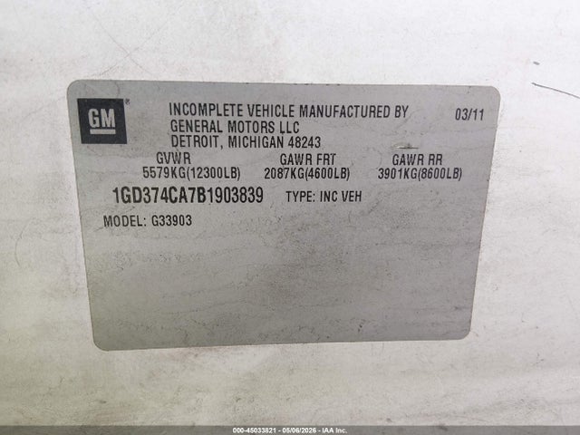 Продаж на аукціоні авто 2011 Gmc Savana Cutaway Work Van, vin: 1GD374CA7B1903839, номер лоту: 45033821