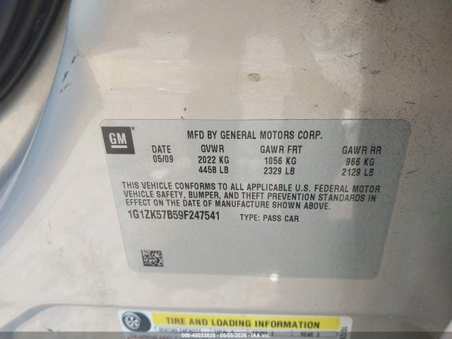 Auction sale of the 2009 Chevrolet Malibu Ltz, vin: 1G1ZK57B59F247541, lot number: 45033828