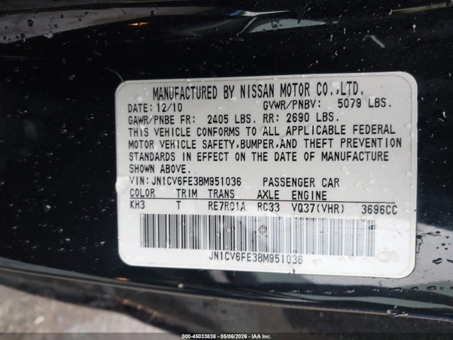 Auction sale of the 2011 Infiniti G37, vin: JN1CV6FE3BM951036, lot number: 45033838
